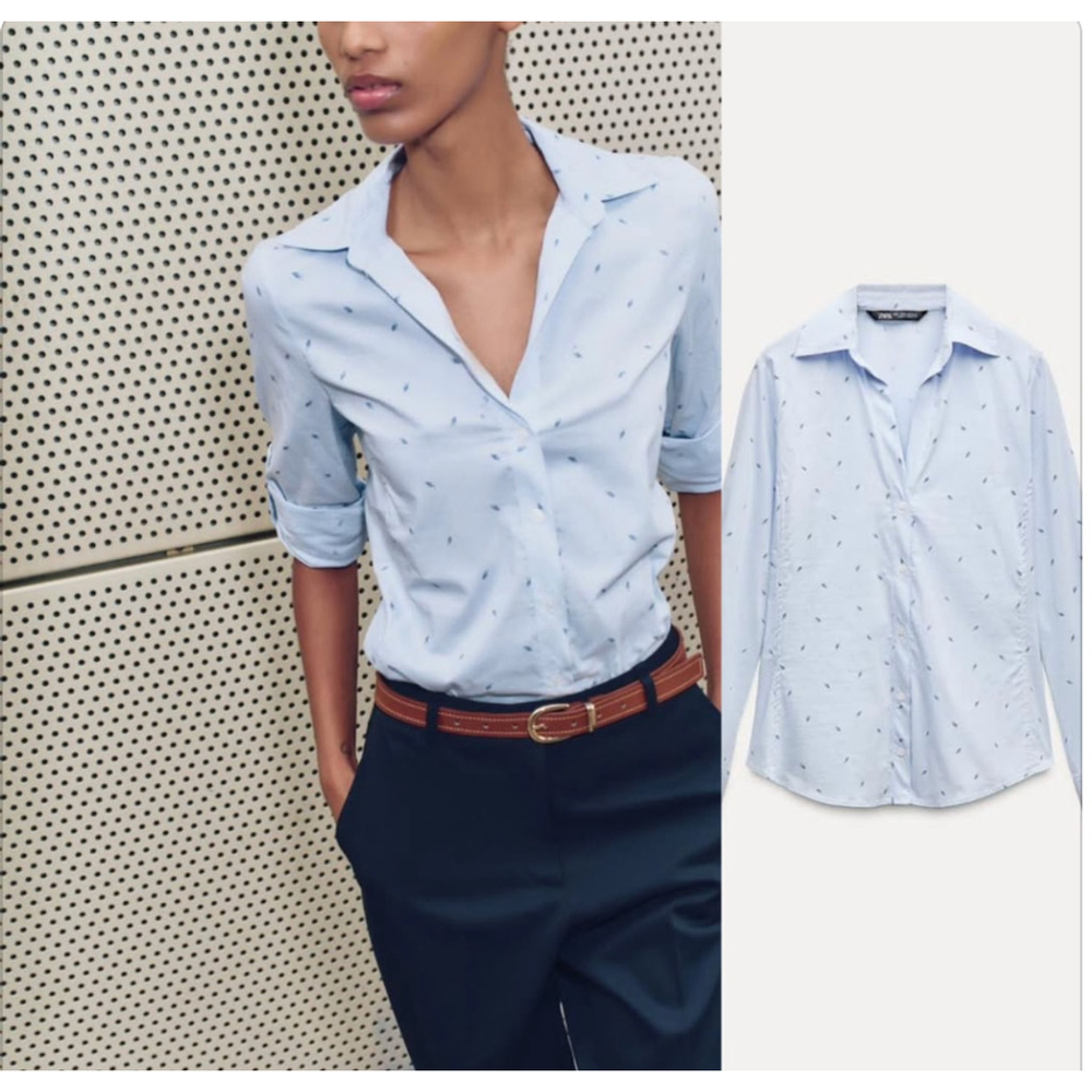Zara Printed poplin shirt Size M